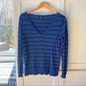 Blue/black striped V-neck sweater
